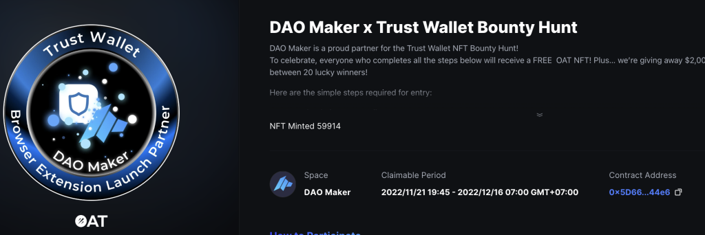 57 Hướng dẫn Claim NFT DAO Maker x Trust Wallet Bounty Hunt VF