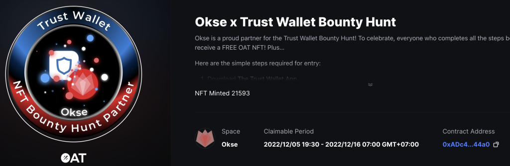 68 Hướng dẫn Claim NFT Okse x Trust Wallet Bounty Hunt VF Ventures